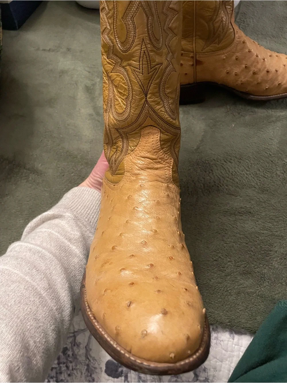 Tony Lama Tan Ostrich Leather Men's Western Boots 8.5D